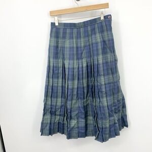 James Pringle Weavers Women Size 14 Skirt Vintage Wool Blue Green Plaid Pleated